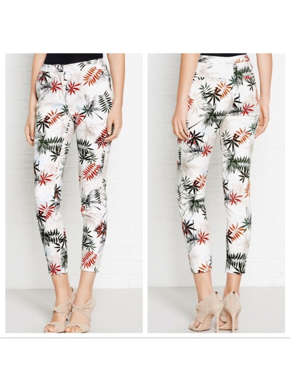 REISS Selena Ankle Zip Trouser in Printed White Size 4